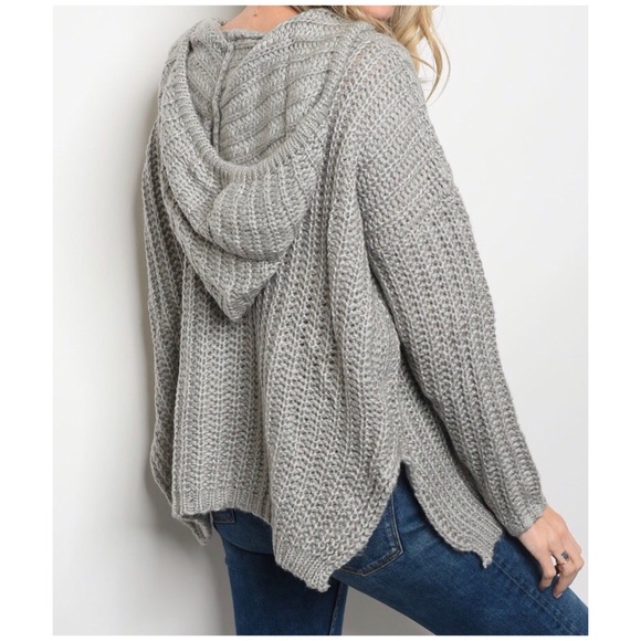 OLIVE CHUNKY KNIT HOODIE SWEATER - Picture 9 of 10